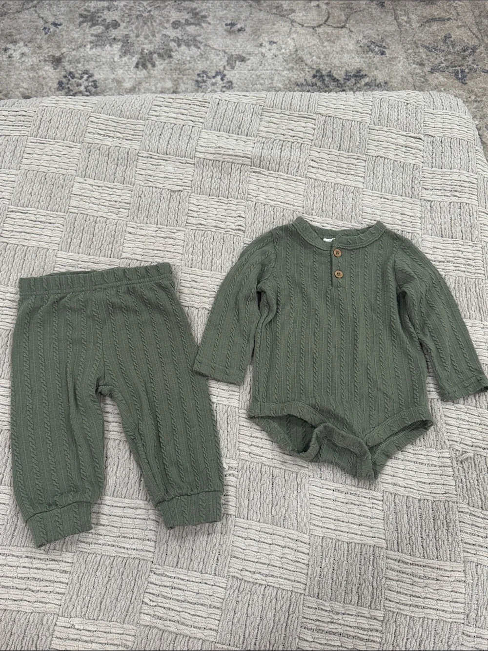 Baby Knit Two-Piece Matching Set in Olive Green